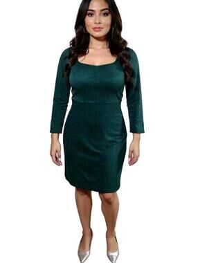 Green Classy Modest Feminine Dress. Midi Long Sleeve. Stretch Size M Old Navy